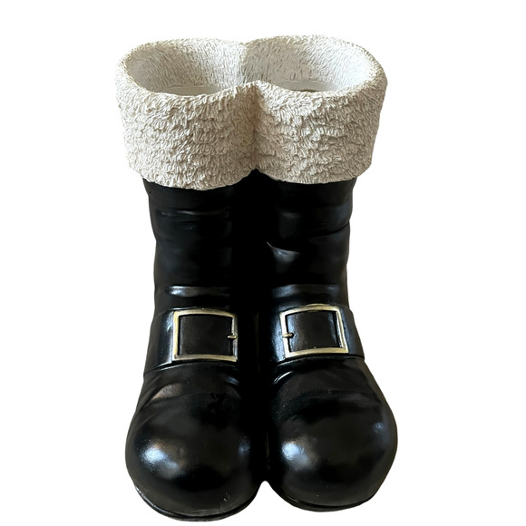 Santa Boots MERRY CHRISTMAS Container Planter Holiday Black Gold White Holiday - Picture 4 of 16